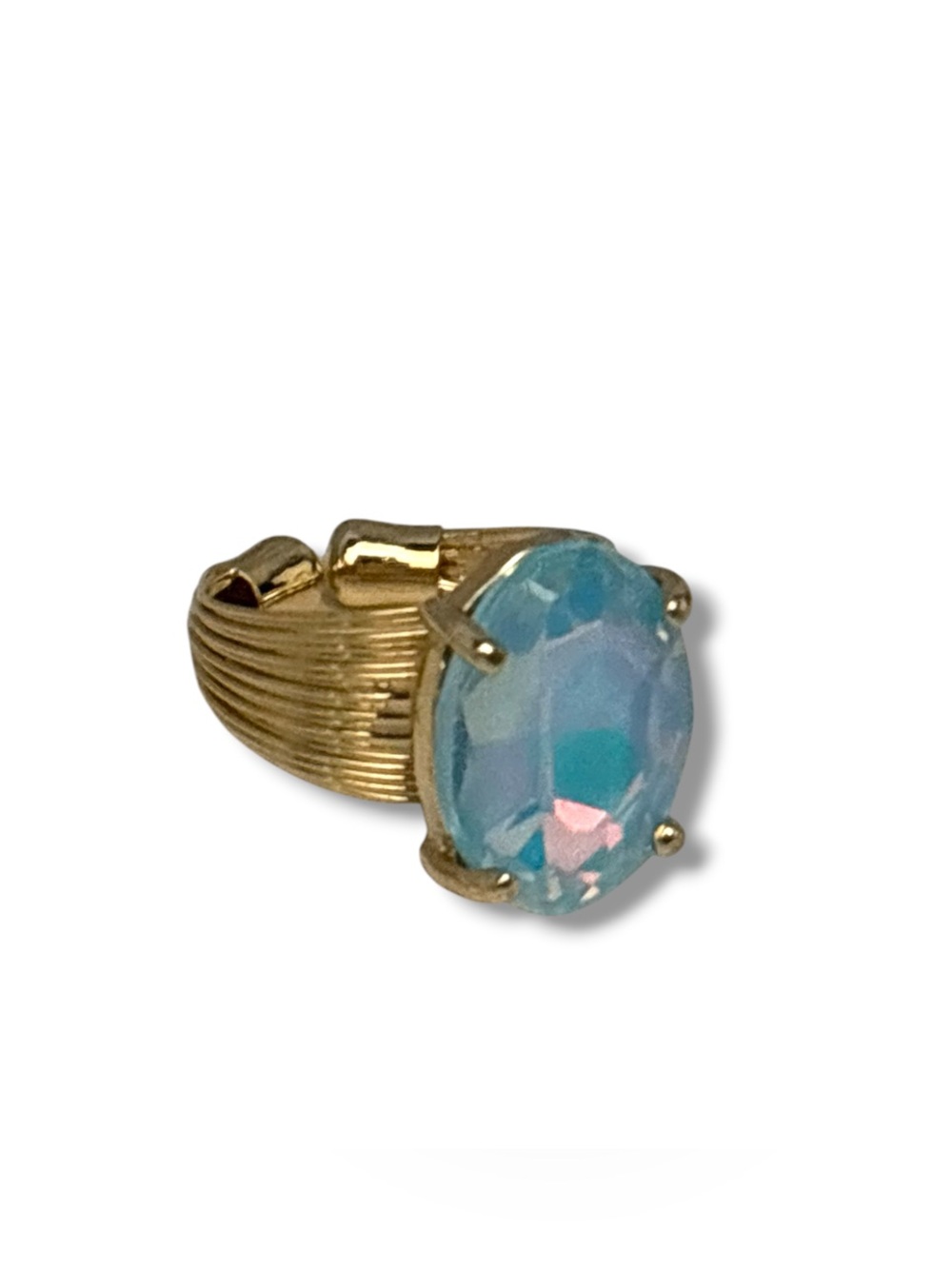 Opal Blue Oval Glass Stone Ring
